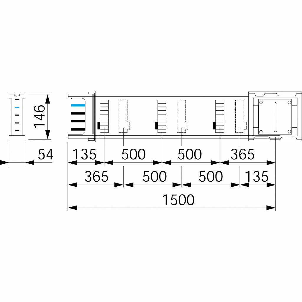 Canalis KSA - ravni distrib. el. - 400 A - 6 priklj. - 3L + N + PE - 1,5 m